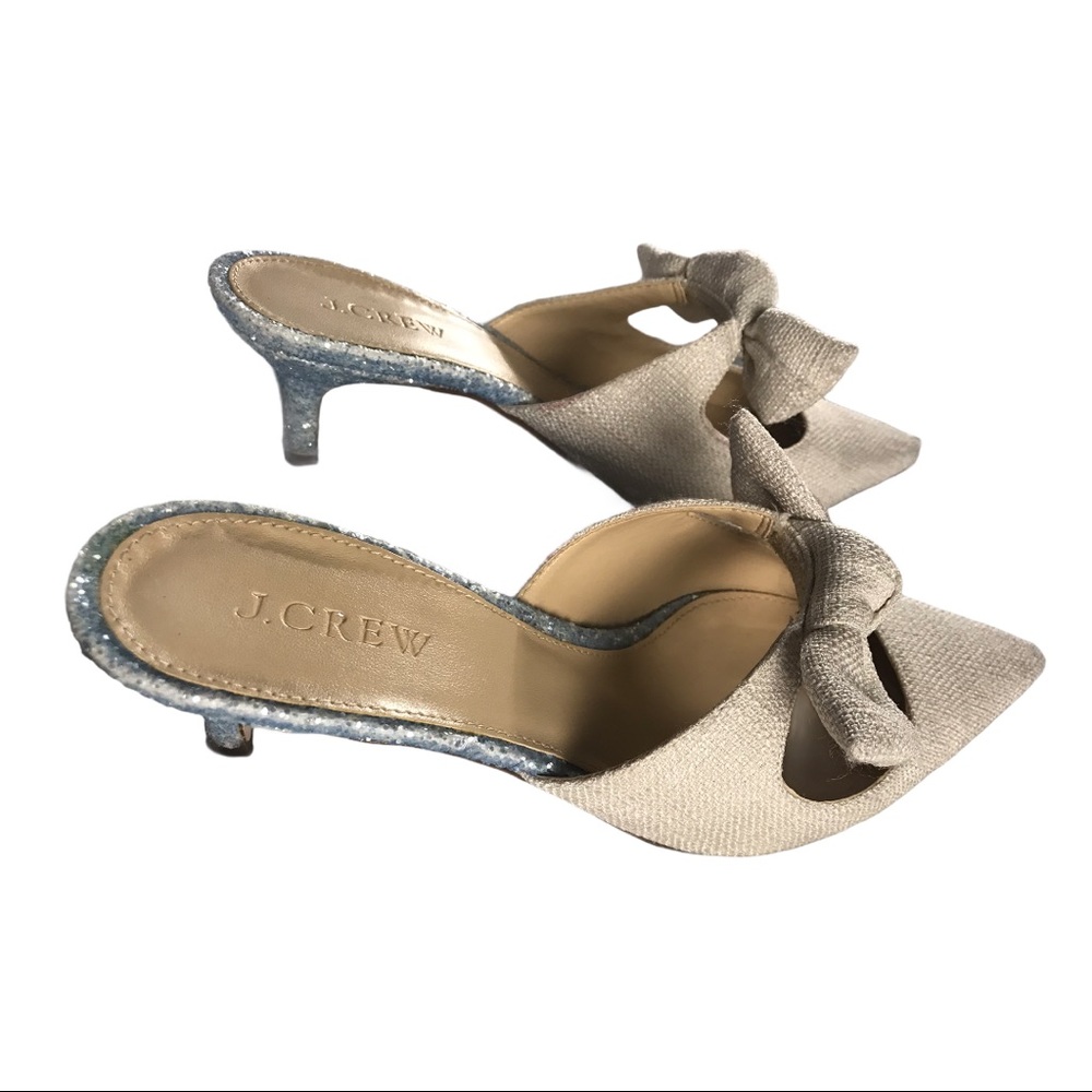 J. Crew Linen Tie Slide Heel Sophia Mules - Picture 7 of 11